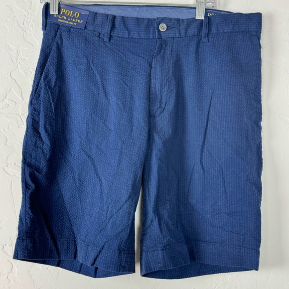 Polo Ralph Lauren Shorts Chino Flat Front Dress Navy Blue Solid Dark Textured‎